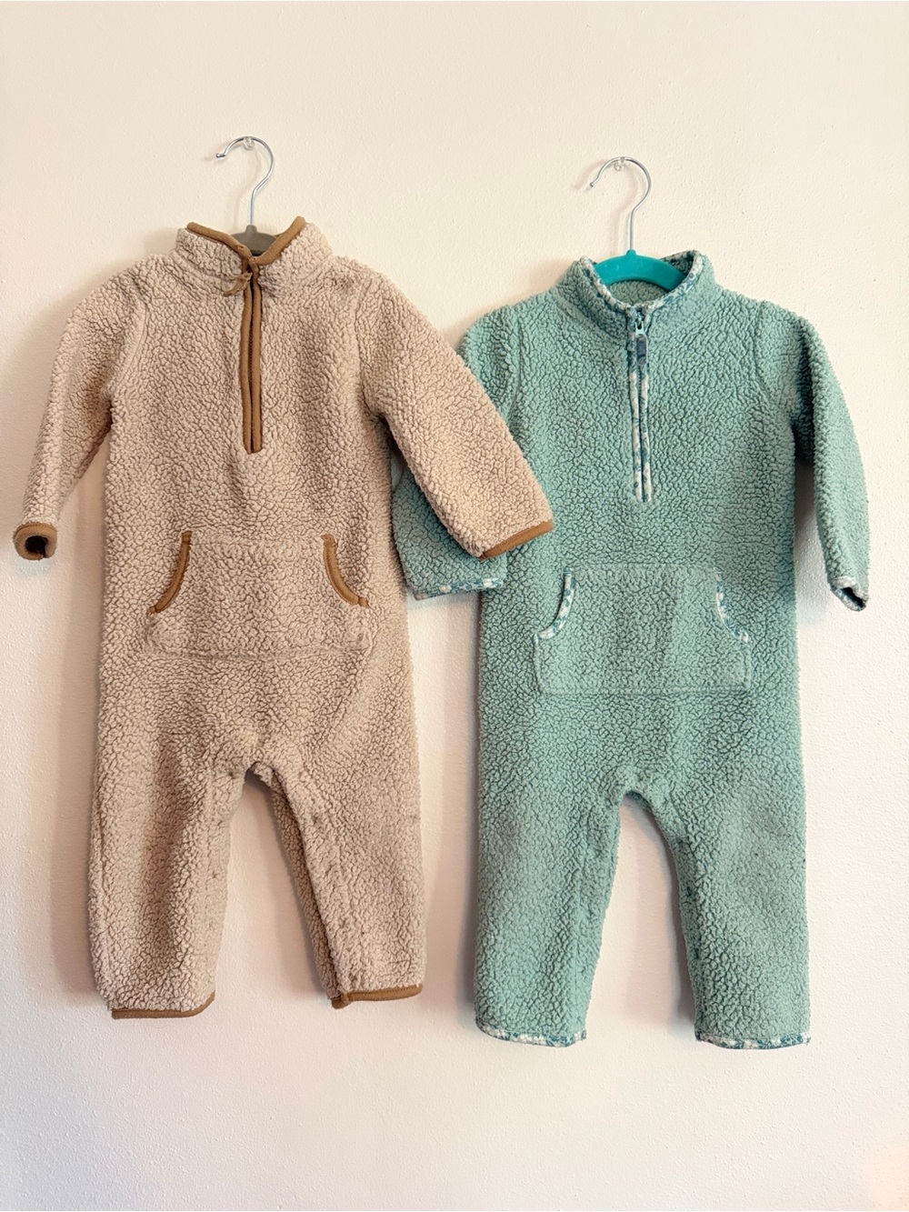Carters BUNDLE Cozy Sherpa One-Piece Jumpsuit - beige and green